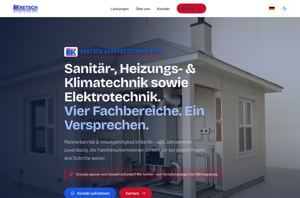 Website Kretsch Gebäudetechnik