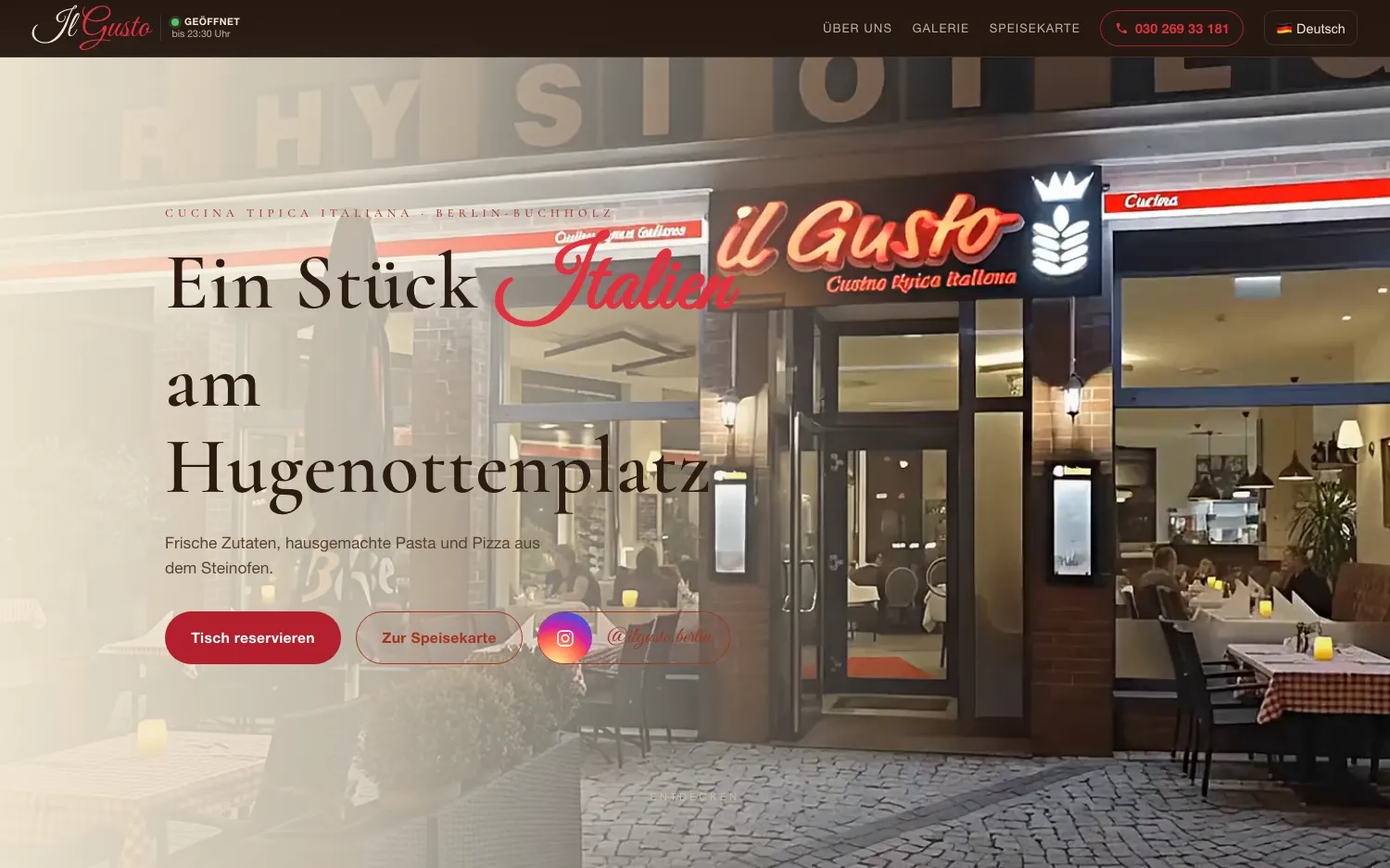 Website Il Gusto, Desktop-Ansicht