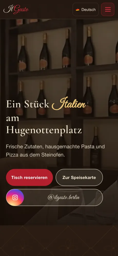 Website Il Gusto, Mobil-Ansicht