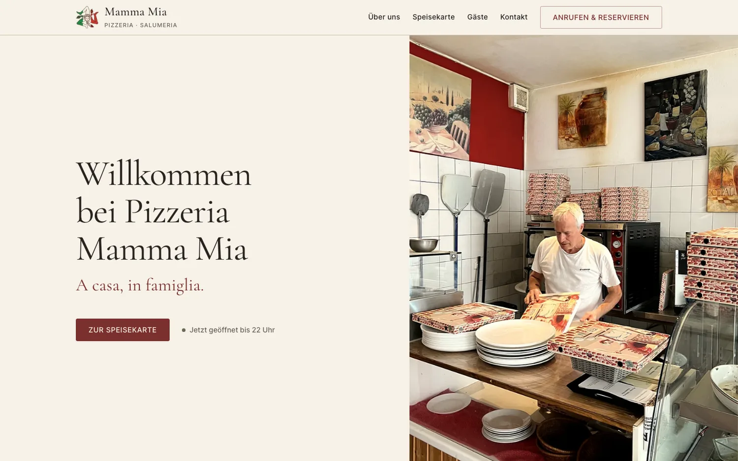 Startseite der Pizzeria Mamma Mia in Berlin-Pankow, Desktop-Ansicht
