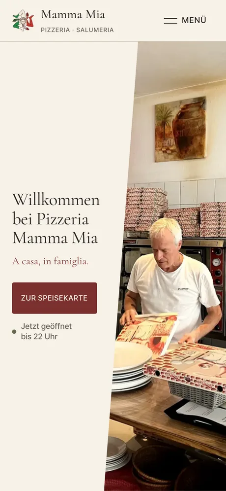 Startseite der Pizzeria Mamma Mia in Berlin-Pankow, Ansicht auf dem Handy