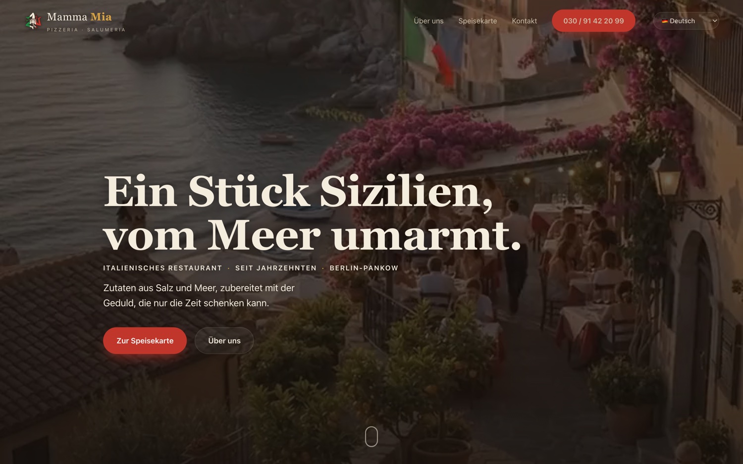 Website Pizzeria Mamma Mia – Desktop-Ansicht