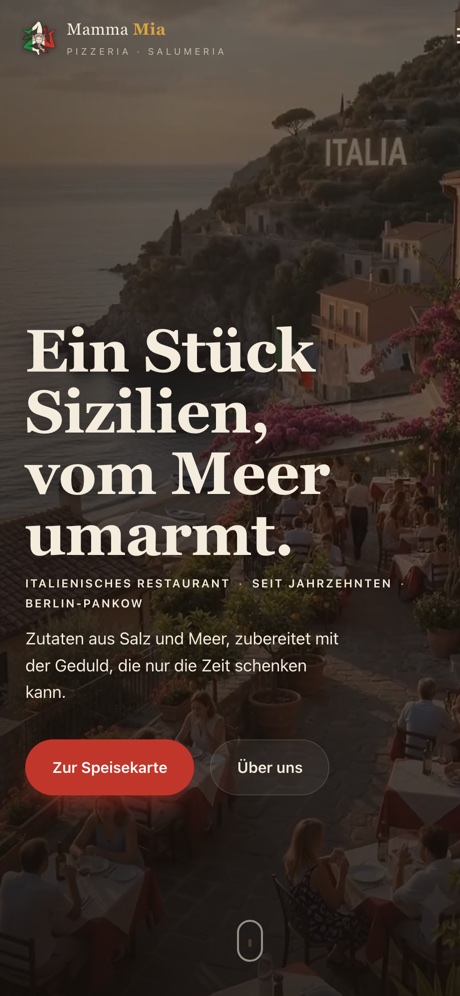 Website Pizzeria Mamma Mia – Mobil-Ansicht