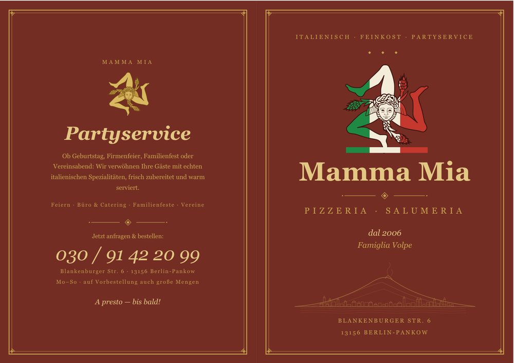 Speisekarte Pizzeria Mamma Mia A5