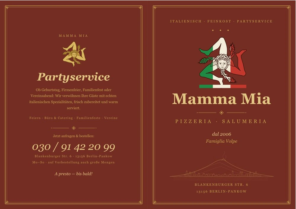 Speisekarte Pizzeria Mamma Mia A5
