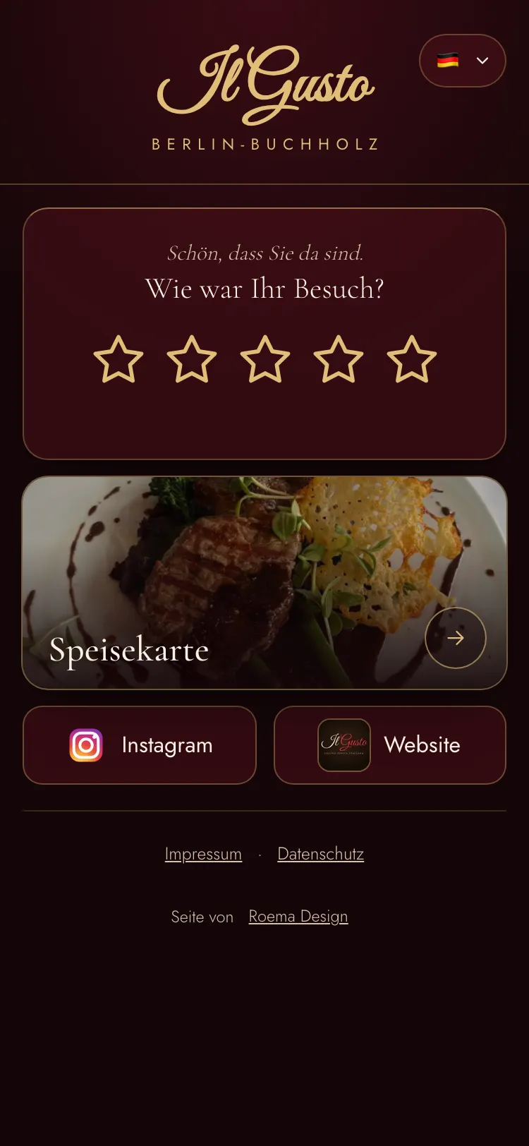 Willkommensseite von Il Gusto auf dem Handy